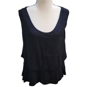 Cotton/Linen Feel Layered Black Blouse Size L Sleeveless Blouse